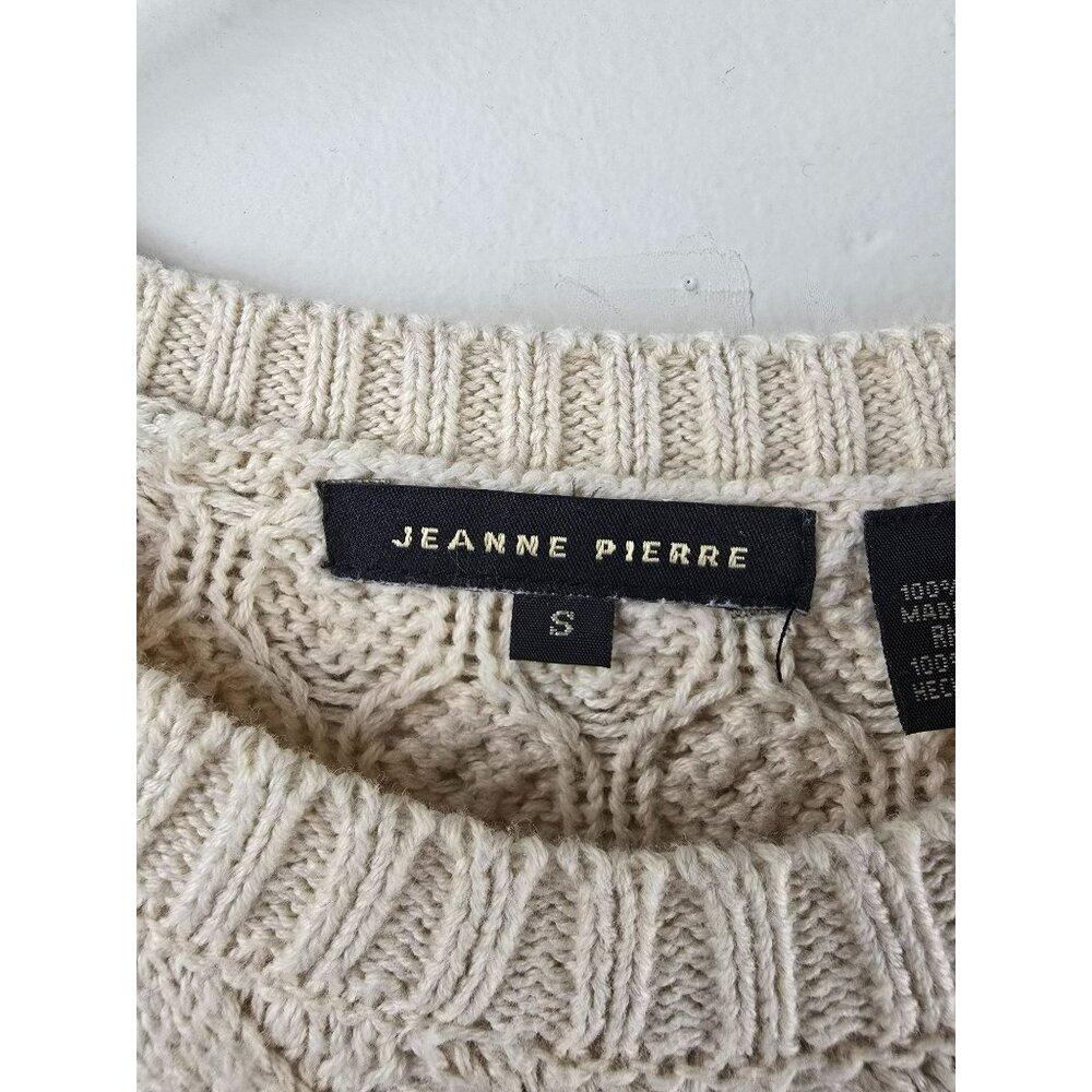 CHUNKY CABLE KNIT COTTON SWEATER Womens S Jeanne Pierre Fisherman Cream Ivory - Picture 3 of 9